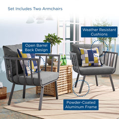 Riverside Gray/Charcoal Outdoor Patio Aluminum Armchair (Set of 2) - Ornate Home