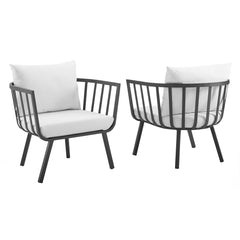 Riverside Gray/White Outdoor Patio Aluminum Armchair (Set of 2) - Ornate Home
