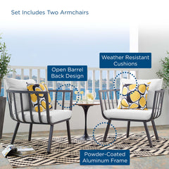 Riverside Gray/White Outdoor Patio Aluminum Armchair (Set of 2) - Ornate Home