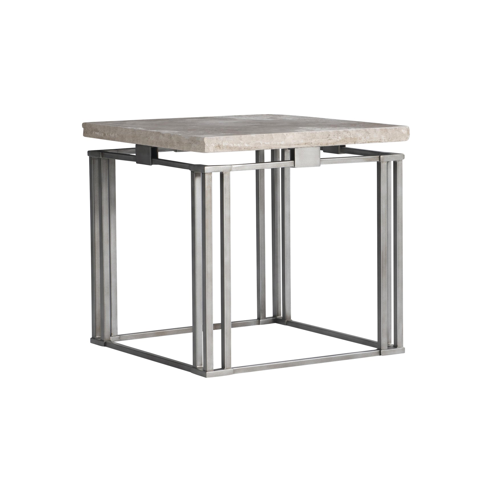 Riverton Bianco Travertine/Silver Side Table - Ornate Home