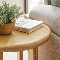 Rivian Oak Round Side Table - Ornate Home