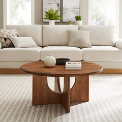 Rivian Walnut Round 34" Coffee Table - Ornate Home