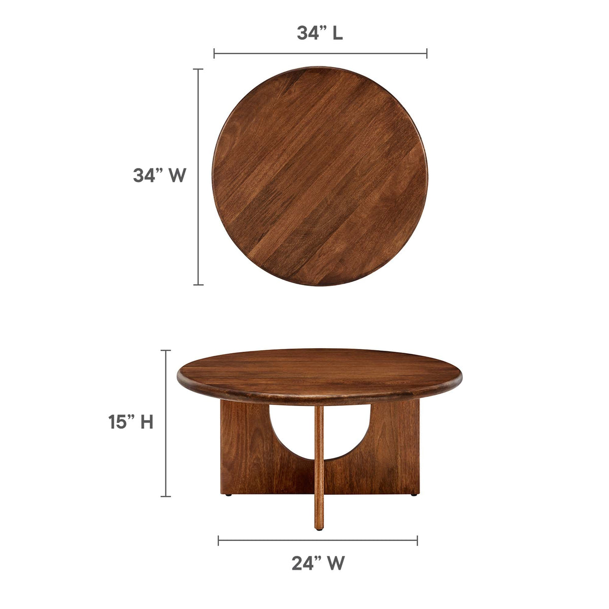 Rivian Walnut Round 34" Coffee Table - Ornate Home