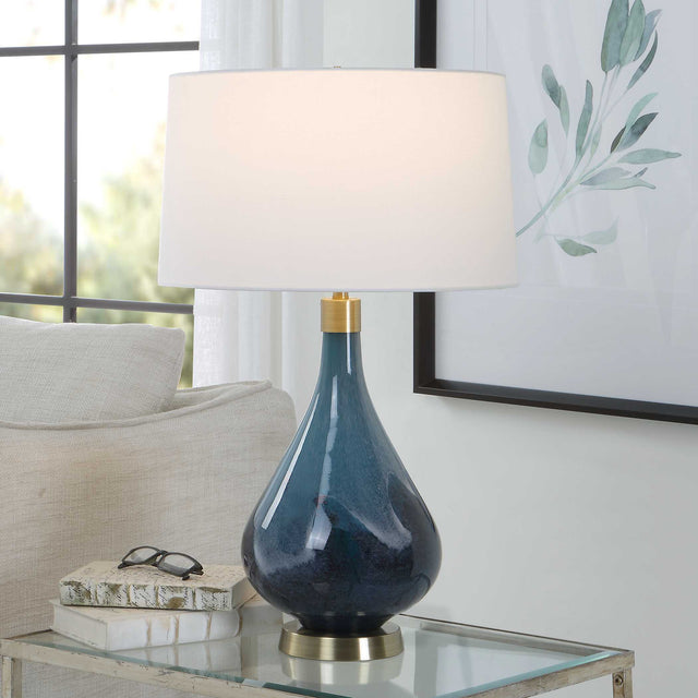 Riviera Blue Art Glass Table Lamp - Ornate Home