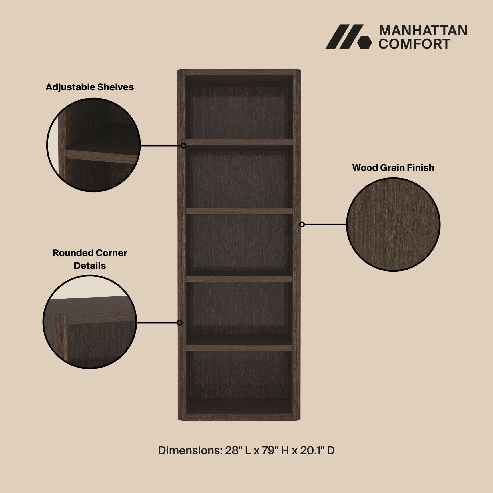 Rivington Dark Walnut 28" Open Bookcase - Ornate Home