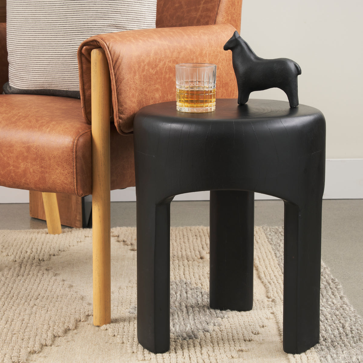 Riya Black Solid Wooden Stool - Ornate Home
