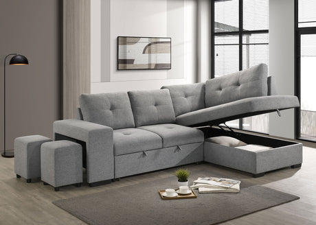 Roanne Grey Fabric Upholstered Sleeper Sectional Sofa - Ornate Home