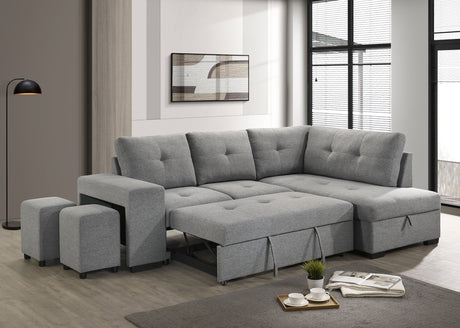 Roanne Grey Fabric Upholstered Sleeper Sectional Sofa - Ornate Home