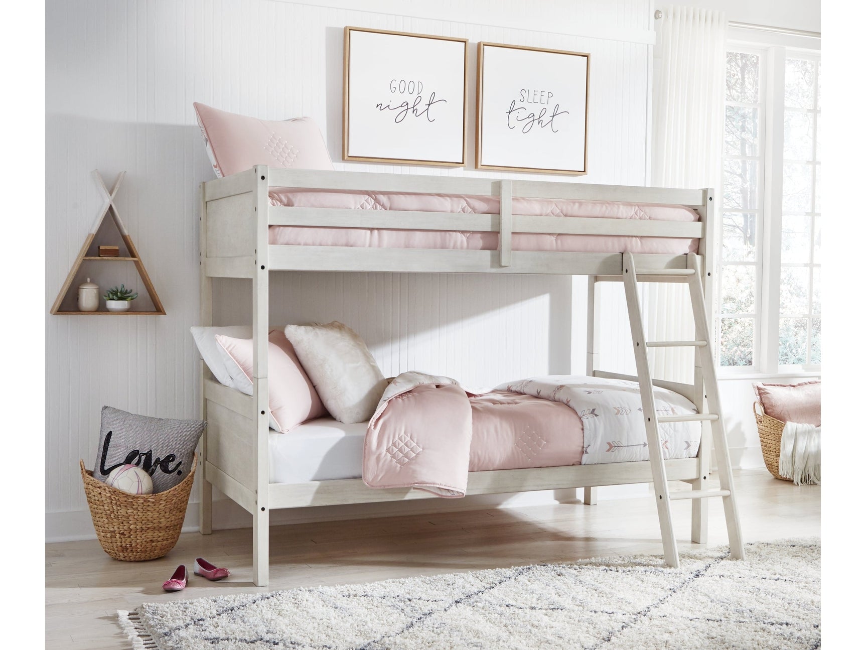 Robbinsdale Antique White Bunk Bedroom Set with Mattresses (Online Special Price) - Ornate Home