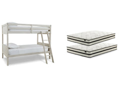 Robbinsdale Antique White Bunk Bedroom Set with Mattresses - Ornate Home