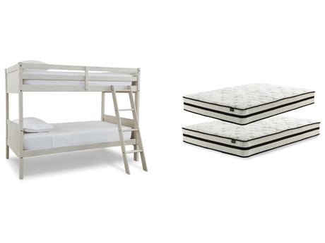 Robbinsdale Antique White Bunk Bedroom Set with Mattresses - Ornate Home