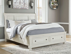 Robbinsdale Antique White Cal. King Sleigh Storage Bedroom Sets - Ornate Home