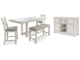 Robbinsdale Antique White Counter Height Dining Table, 2 Barstools, Bench and Server (Online Special Price) - Ornate Home