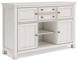 Robbinsdale Antique White Counter Height Dining Table, 2 Barstools, Bench and Server (Online Special Price) - Ornate Home