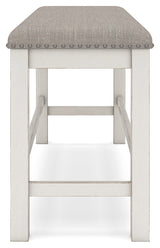 Robbinsdale Antique White Counter Height Dining Table, 2 Barstools, Bench and Server - Ornate Home