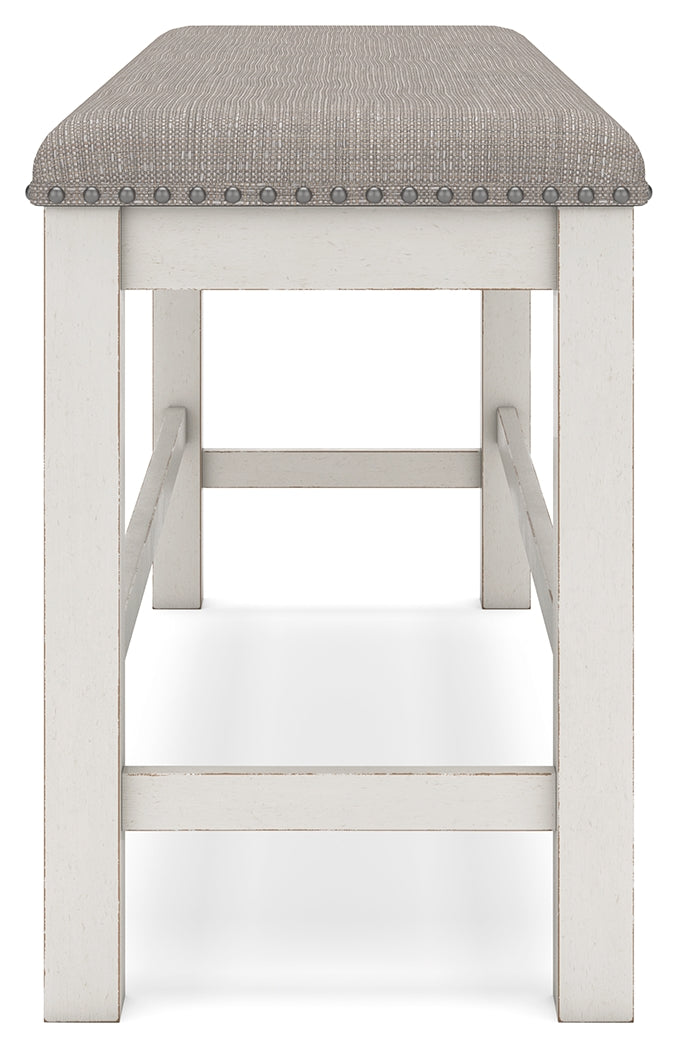 Robbinsdale Antique White Counter Height Dining Table, 2 Barstools, Bench and Server - Ornate Home