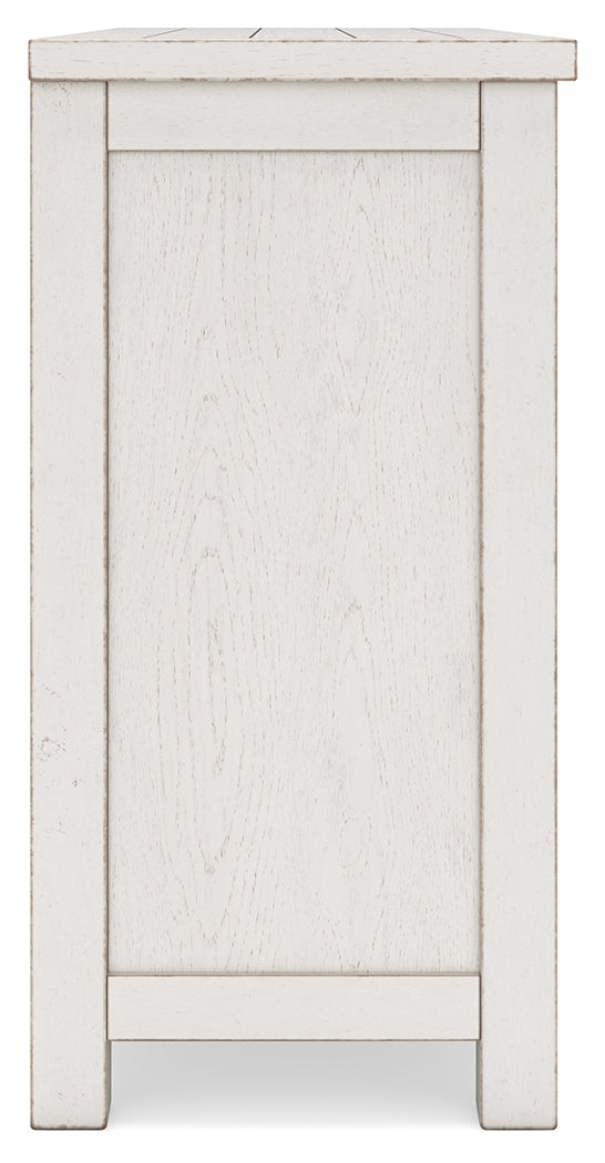 Robbinsdale Antique White Counter Height Dining Table, 2 Barstools, Bench and Server - Ornate Home