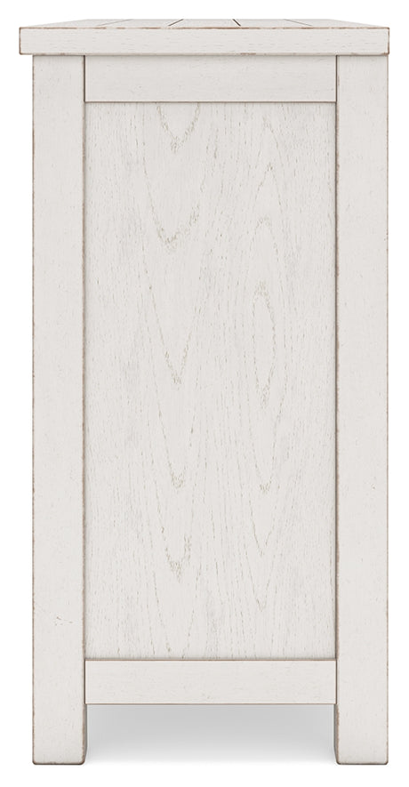 Robbinsdale Antique White Counter Height Dining Table, 2 Barstools, Bench and Server - Ornate Home