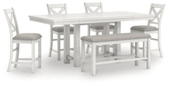 Robbinsdale Antique White Counter Height Dining Table, 4 Barstools and Bench - Ornate Home