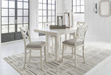 Robbinsdale Antique White Counter Height Dining Table, 4 Barstools and Server - Ornate Home