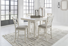 Robbinsdale Antique White Counter Height Dining Table, 4 Barstools and Server - Ornate Home