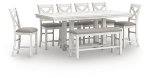 Robbinsdale Antique White Counter Height Extension Dining Table, 6 Barstools and Bench (Online Special Price) - Ornate Home