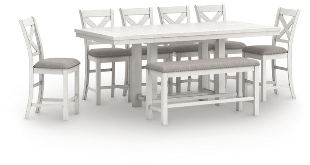 Robbinsdale Antique White Counter Height Extension Dining Table, 6 Barstools and Bench (Online Special Price) - Ornate Home