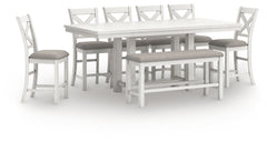 Robbinsdale Antique White Counter Height Extension Dining Table, 6 Barstools and Bench - Ornate Home