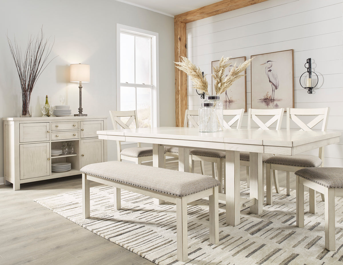 Robbinsdale Antique White Dining Table, 6 Chairs and Bench - Ornate Home