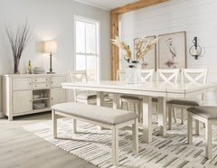 Robbinsdale Antique White Dining Table, 6 Chairs and Bench - Ornate Home