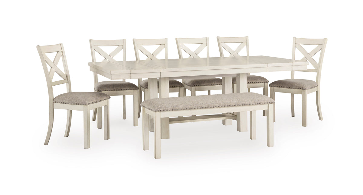 Robbinsdale Antique White Dining Table, 6 Chairs and Bench - Ornate Home