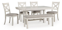 Robbinsdale Antique White Dining Table w/4 Chairs & Bench - Ornate Home