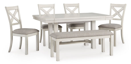 Robbinsdale Antique White Dining Table w/4 Chairs & Bench - Ornate Home