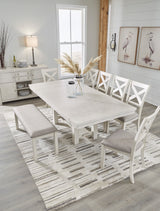 Robbinsdale Antique White Dining Table w/4 Chairs & Bench and Server - Ornate Home
