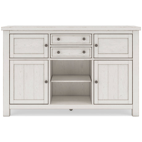 Robbinsdale Antique White Dining Table w/4 Chairs & Bench and Server - Ornate Home