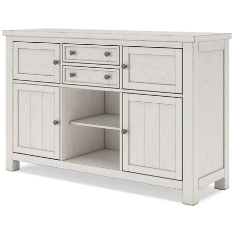 Robbinsdale Antique White Dining Table w/4 Chairs & Bench and Server - Ornate Home