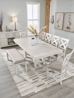 Robbinsdale Antique White Dining Table w/4 Chairs & Bench and Server - Ornate Home