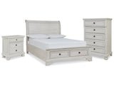 Robbinsdale Antique White Full Sleigh Storage Bed, Chest and Nightstand - Ornate Home