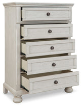 Robbinsdale Antique White Full Sleigh Storage Bed, Chest and Nightstand - Ornate Home