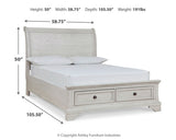 Robbinsdale Antique White Full Sleigh Storage Bed, Chest and Nightstand - Ornate Home