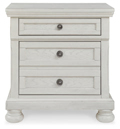Robbinsdale Antique White Full Sleigh Storage Bed, Chest and Nightstand - Ornate Home