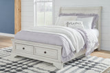 Robbinsdale Antique White Full Sleigh Storage Bed, Chest and Nightstand - Ornate Home