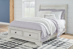 Robbinsdale Antique White Full Sleigh Storage Bed, Chest and Nightstand - Ornate Home