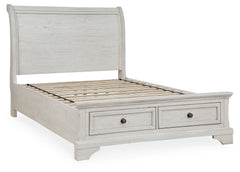 Robbinsdale Antique White Full Sleigh Storage Bed, Dresser and Mirror - Ornate Home