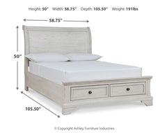 Robbinsdale Antique White Full Sleigh Storage Bed, Dresser and Mirror - Ornate Home