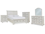 Robbinsdale Antique White Full Storage Sleigh Bedroom Set with Dresser, Mirror, Chest and Nightstand (Online Special Price) - Ornate Home