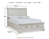 Robbinsdale Antique White Full Storage Sleigh Bedroom Set with Dresser, Mirror, Chest and Nightstand (Online Special Price) - Ornate Home
