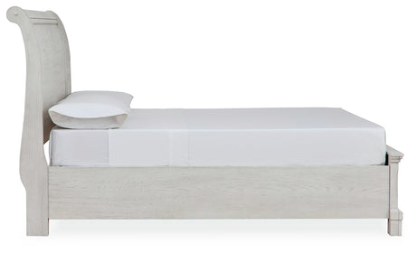 Robbinsdale Antique White Full Storage Sleigh Bedroom Set with Dresser, Mirror, Chest and Nightstand - Ornate Home