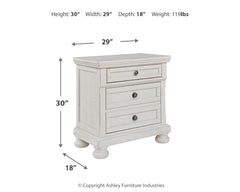 Robbinsdale Antique White Full Storage Sleigh Bedroom Set with Dresser, Mirror, Chest and Nightstand - Ornate Home