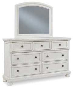 Robbinsdale Antique White King Panel Bed & Dresser & Mirror & Chest & 2 Nightstands - Ornate Home